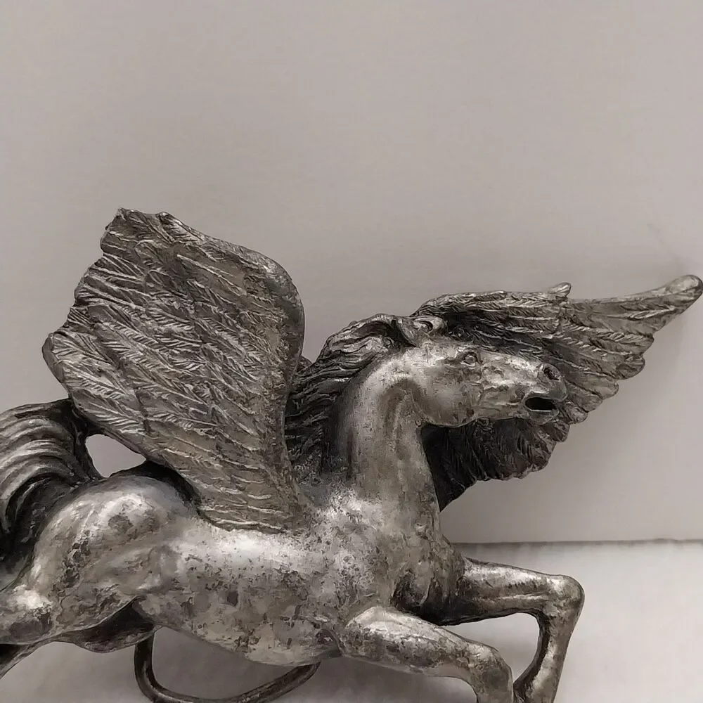 Vintage 1981 Bergamot Pegasus Horse Silver Toned Belt Buckle (Broken Wing) #E53